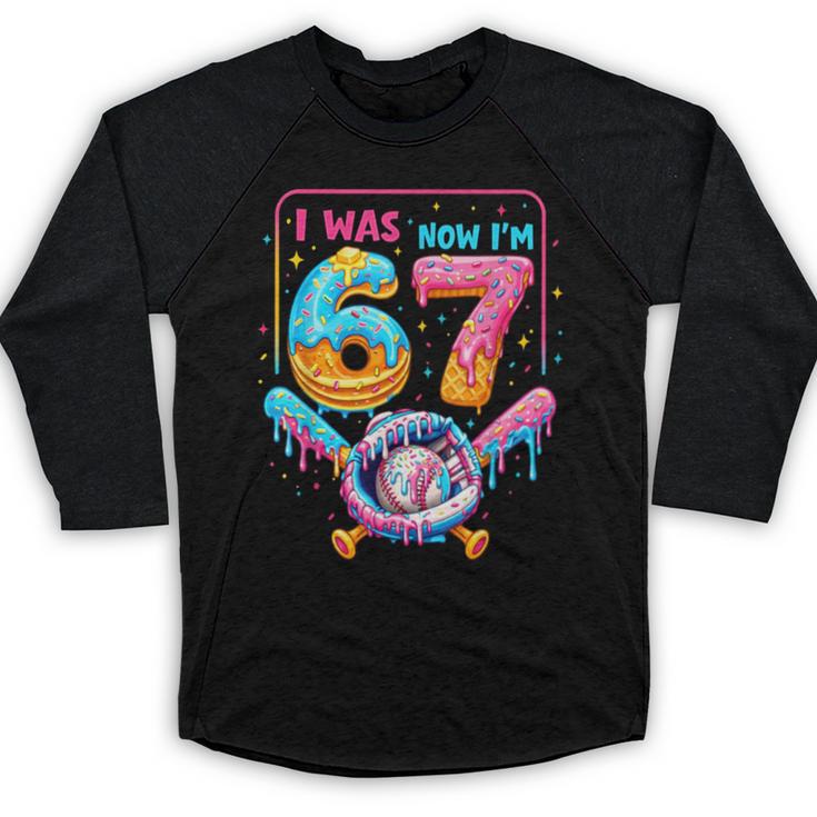 7th Birthday Boys I Was 6 Now I'm 7 Baseball Ice Cream Drip Baseball Raglan Shirt