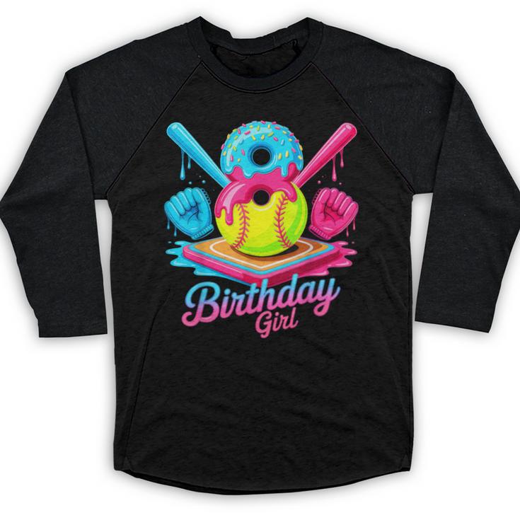 8th Birthday Baseball Ice Cream Drip 8 Years Old Girls B-Day Baseball Raglan Shirt