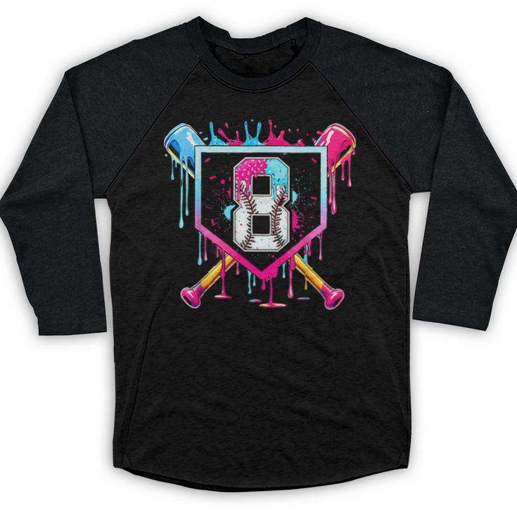 8th Birthday Boys Baseball Ice Cream Drip Boys Baseball Baseball Raglan Shirt