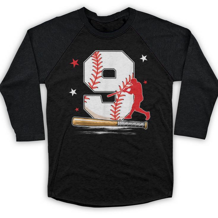 9 Years Old Baseball Birthday Boy 9th Bday Party Baseball Raglan Shirt