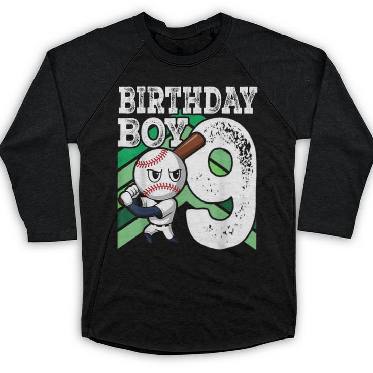 9th Birthday Baseball Birthday Party 9th Birthday Boy Baseball Raglan Shirt