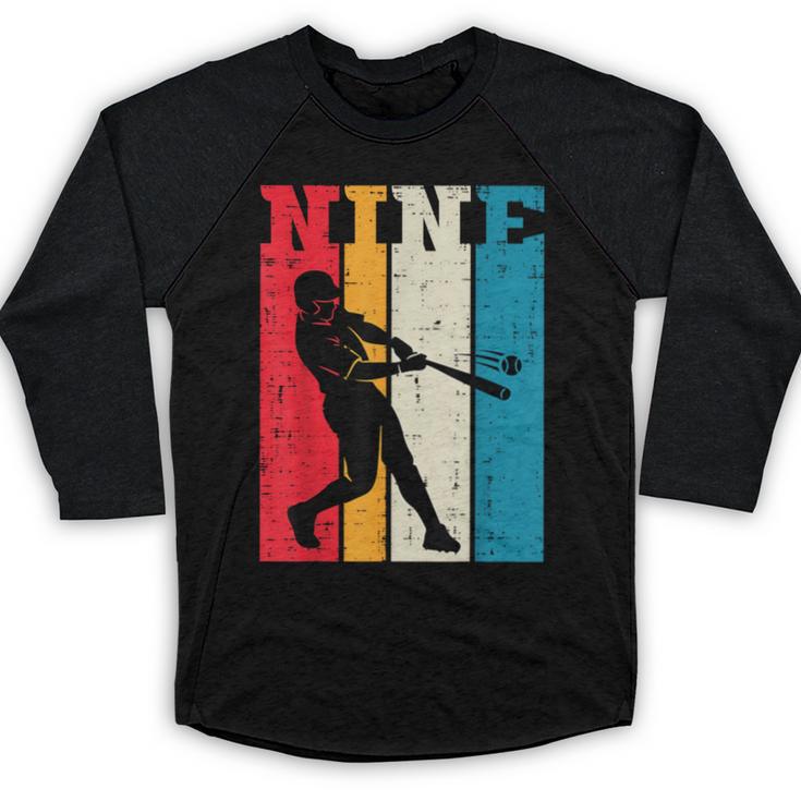9th Birthday Nine Baseball Batter 9 Year Old Bday Boys Kids Baseball Raglan Shirt