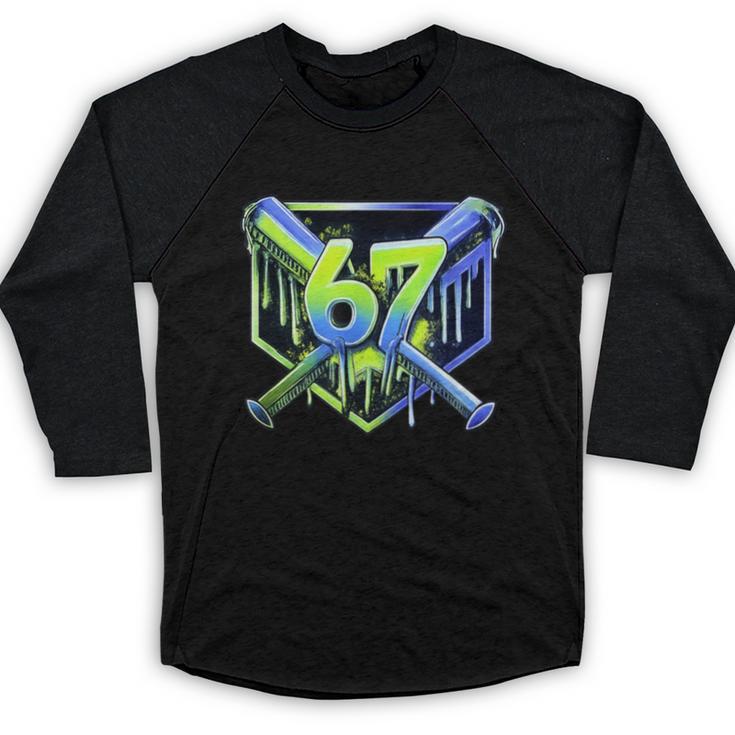 Awesome 67 Baseball Drip Effect Baseball 6-7 Meme Graphic Baseball Raglan Shirt