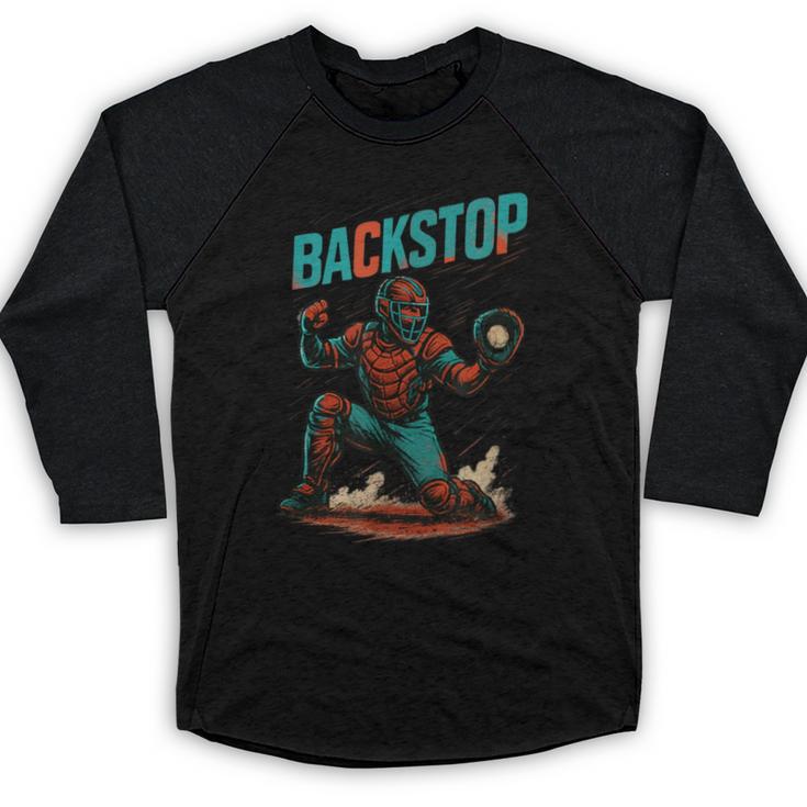 Backstop Catcher Baseball Graphic Baseball Raglan Shirt