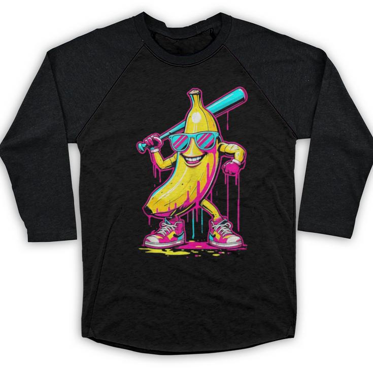 Banana With Baseball Bat Street Baseball Drip Baseball Raglan Shirt