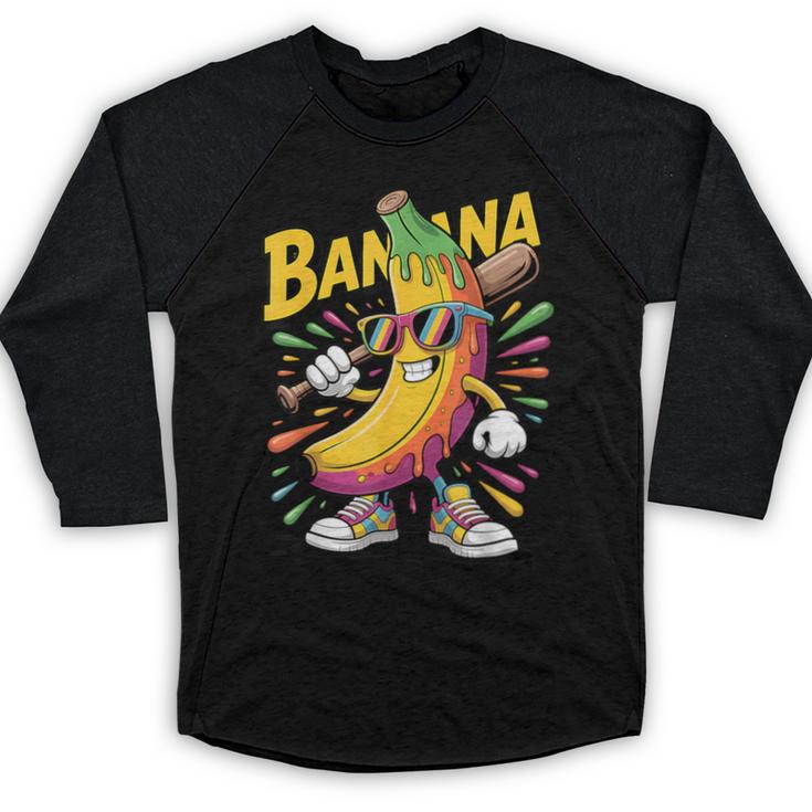 Banana Baseball Cartoon Cool Sports Kids Teens Baseball Raglan Shirt