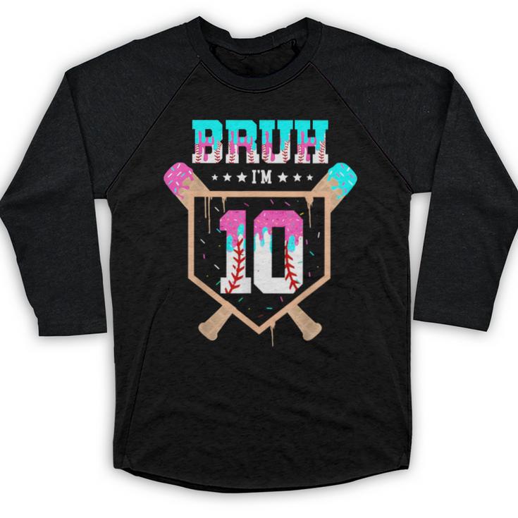 Baseball 10 Year Old Ice Cream Drip 10th Birthday Boy Player Baseball Raglan Shirt