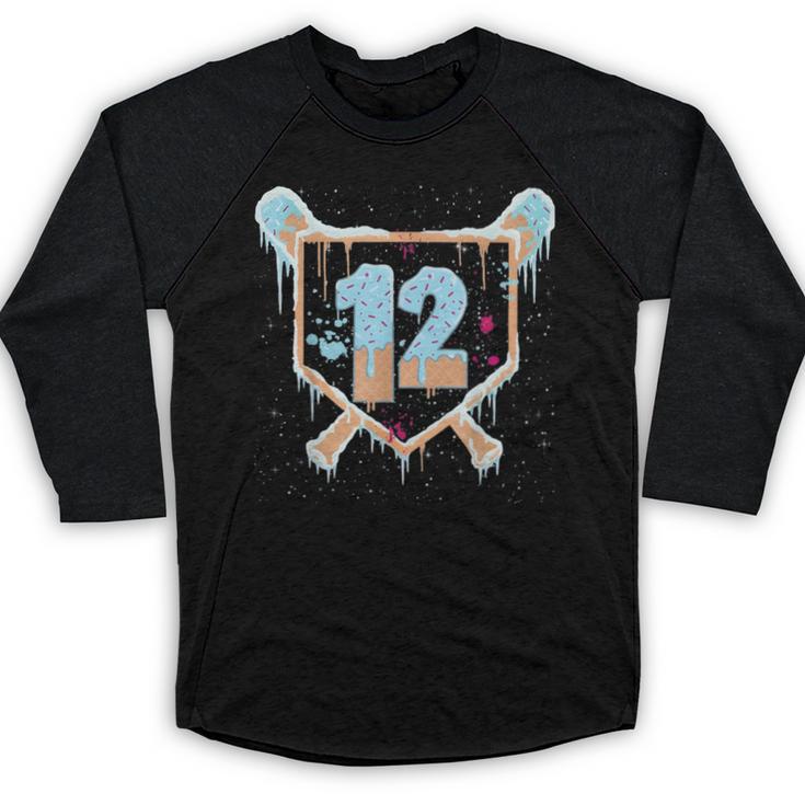 Baseball 12 Year Old Ice Cream Drip 12th Birthday Boys Baseball Raglan Shirt
