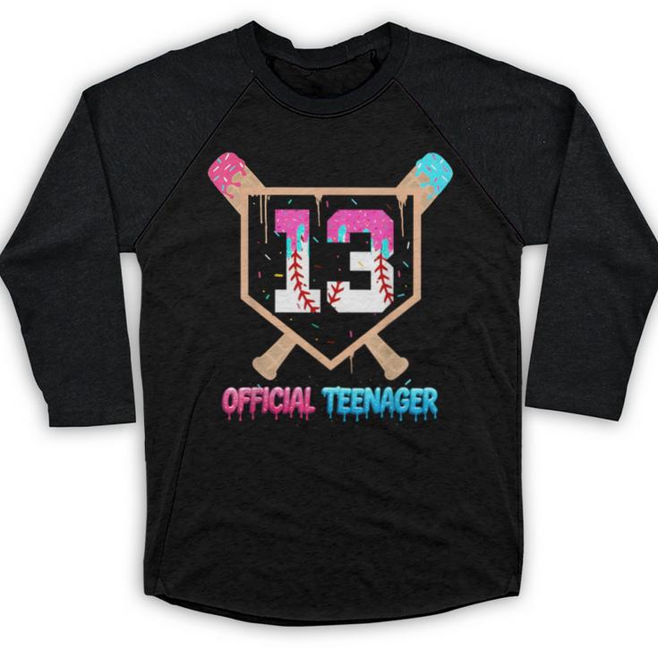 Baseball 13 Year Ice Cream Drip 13th Bday Official Teenager Baseball Raglan Shirt