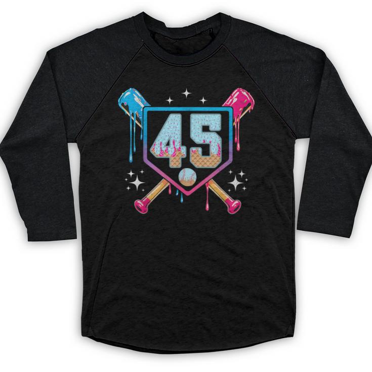 Baseball 45 Year Old Ice Cream Drip 45th Birthday Number 45 Baseball Raglan Shirt