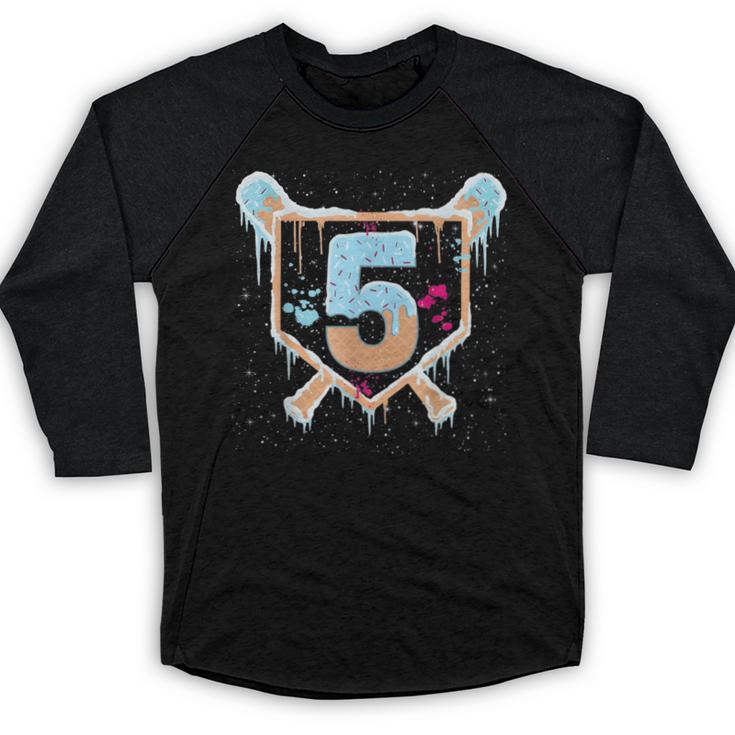 Baseball 5 Year Old Ice Cream Drip 5th Birthday Boy Number 5 Baseball Raglan Shirt
