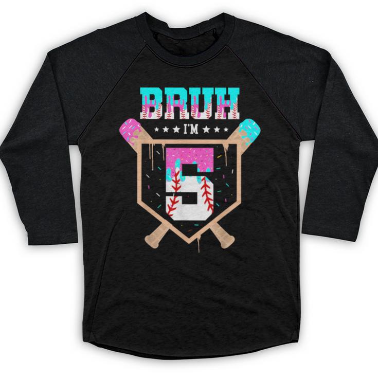Baseball 5 Year Old Ice Cream Drip 5th Birthday Boys Player Baseball Raglan Shirt