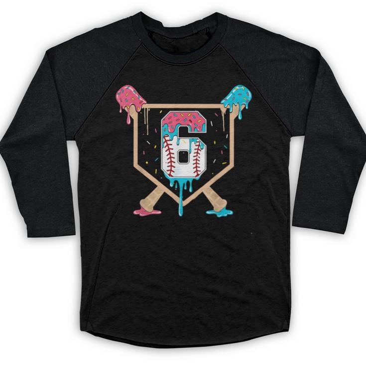 Baseball 6 Year Old Ice Cream Drip 6th Birthday Boys Player Baseball Raglan Shirt
