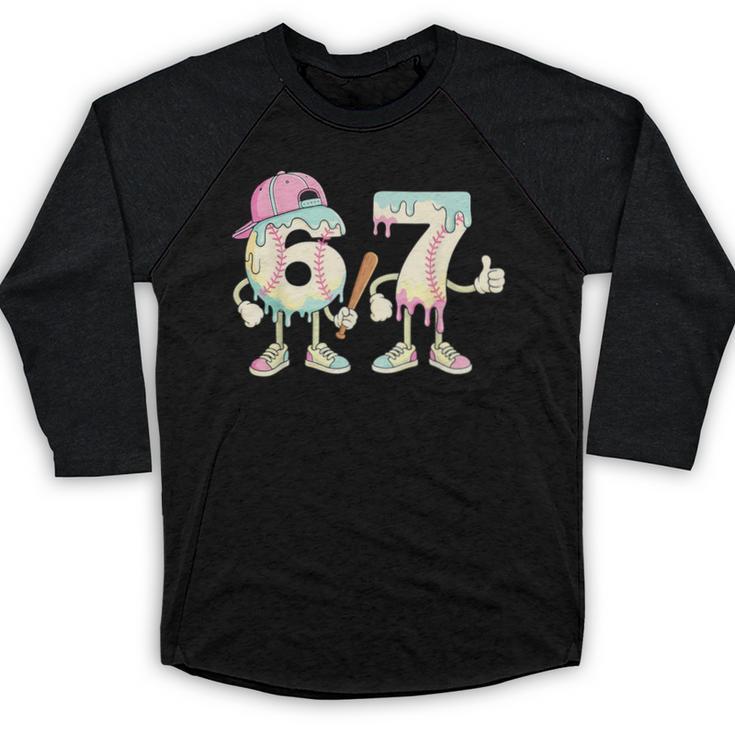 Baseball 67 Dripping Six Seven Drip Meme Ice Cream Boy Baseball Raglan Shirt