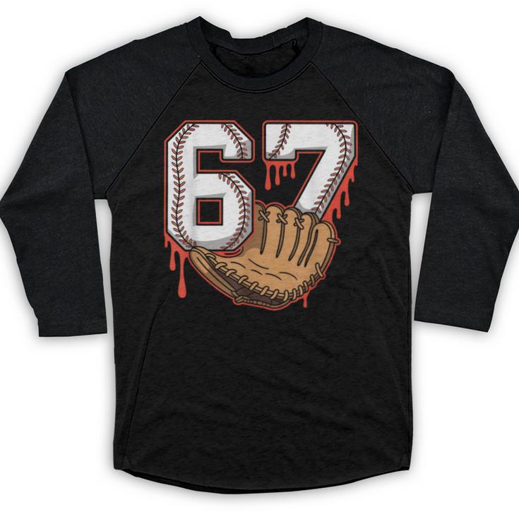 Baseball 67 Six Seven Alpha Slang 6 7 Meme Kids Teachers Boy Baseball Raglan Shirt