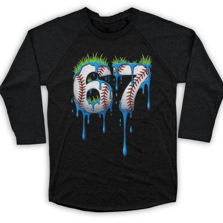 Baseball 67 Six Seven Gen Alpha Meme Blue Drip Boys Baseball Raglan Shirt