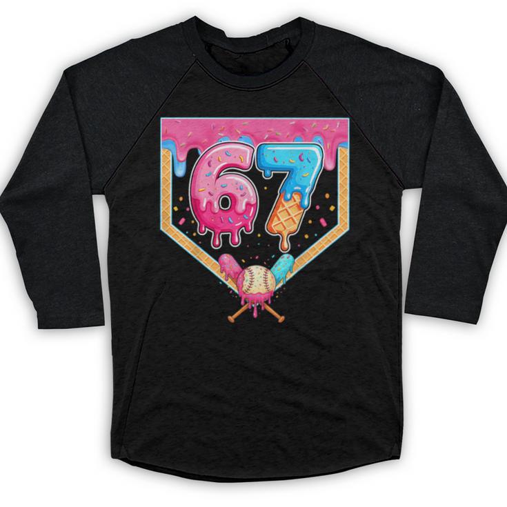 Baseball 67 Six Seven Meme Drip 6 7 Boys Girl Kids Baseball Raglan Shirt