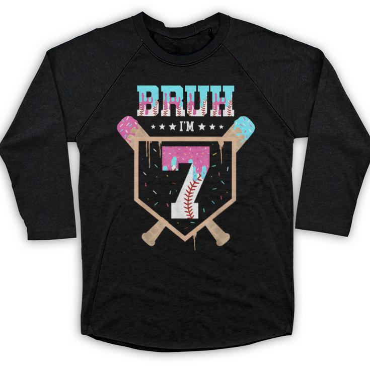 Baseball 7 Year Old Ice Cream Drip 7th Birthday Boys Player Baseball Raglan Shirt