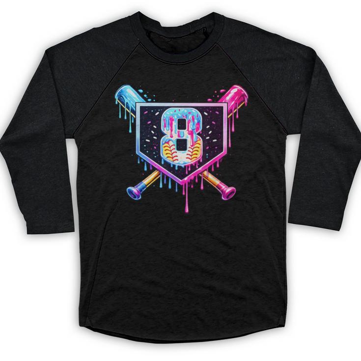 Baseball 8 Year Old Ice Cream Drip 8th Birthday Party Baseball Raglan Shirt