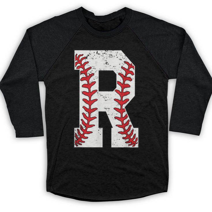 Baseball Alphabet Monogram Initial Letter R Baseball Raglan Shirt