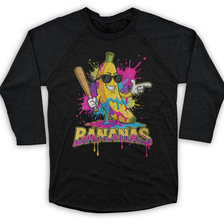 Baseball Banana Splatter Sports Kids Teens Baseball Raglan Shirt