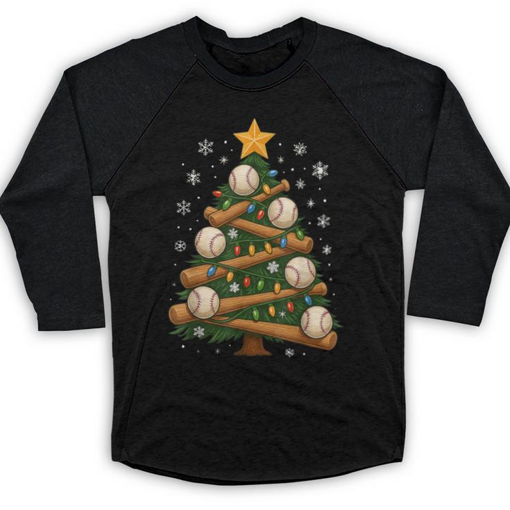 Baseball Bat Christmas Tree Lights Holiday Xmas Baseball Raglan Shirt