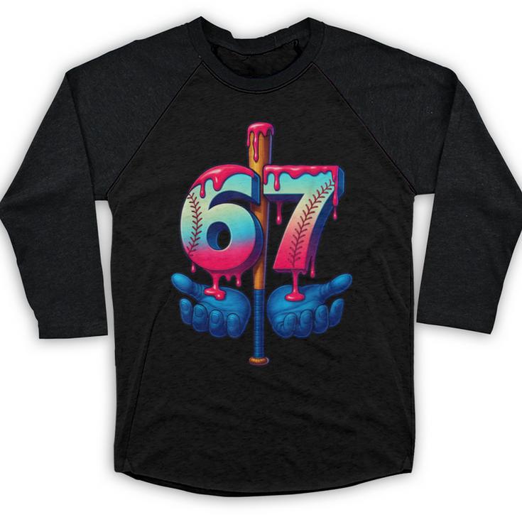 Baseball Bat Hands Drip 67 Six Seven Gen Alpha Slang Meme Baseball Raglan Shirt