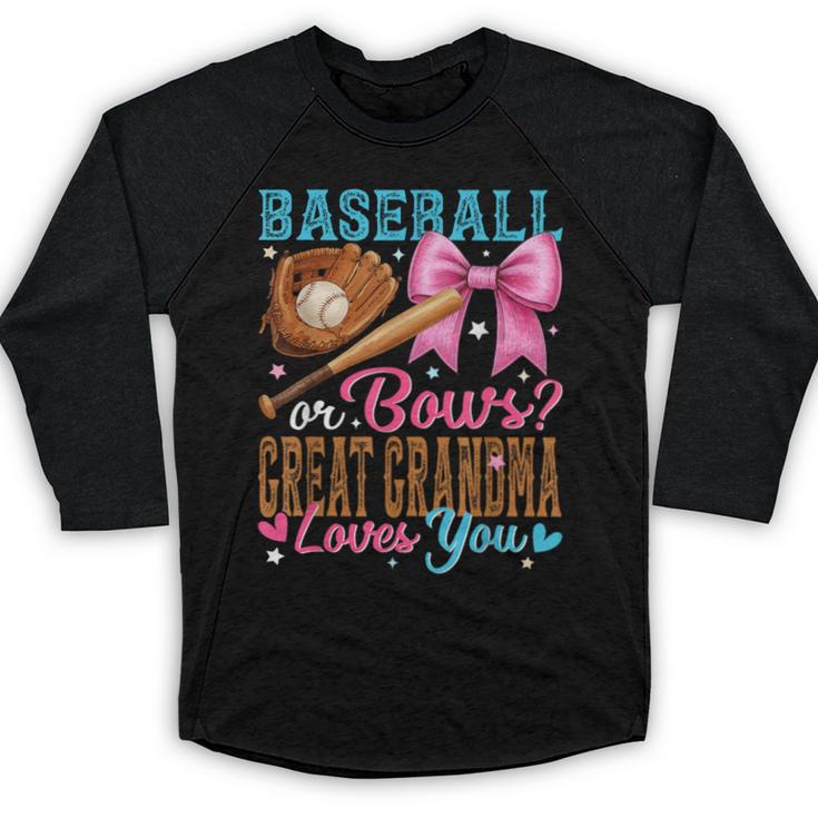 Baseball Or Bows Great Grandma Loves You Gender Reveal Baseball Raglan Shirt