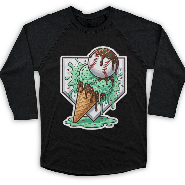 Baseball Boys Ice Cream Drip Baseball Boys Youth Mint Choco Baseball Raglan Shirt