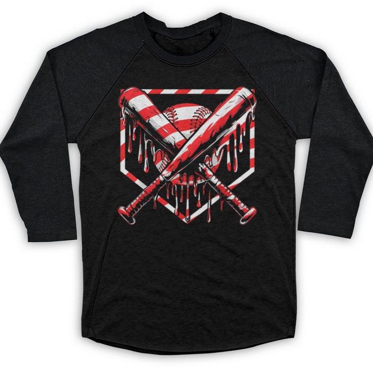 Baseball Candy Cane Christmas Baseball Ice Cream Drip Boys Baseball Raglan Shirt