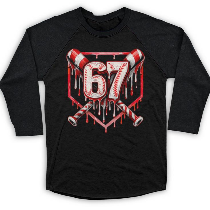 Baseball Candy Cane Drip 6 7 Six Seven Meme Christmas Boys Baseball Raglan Shirt