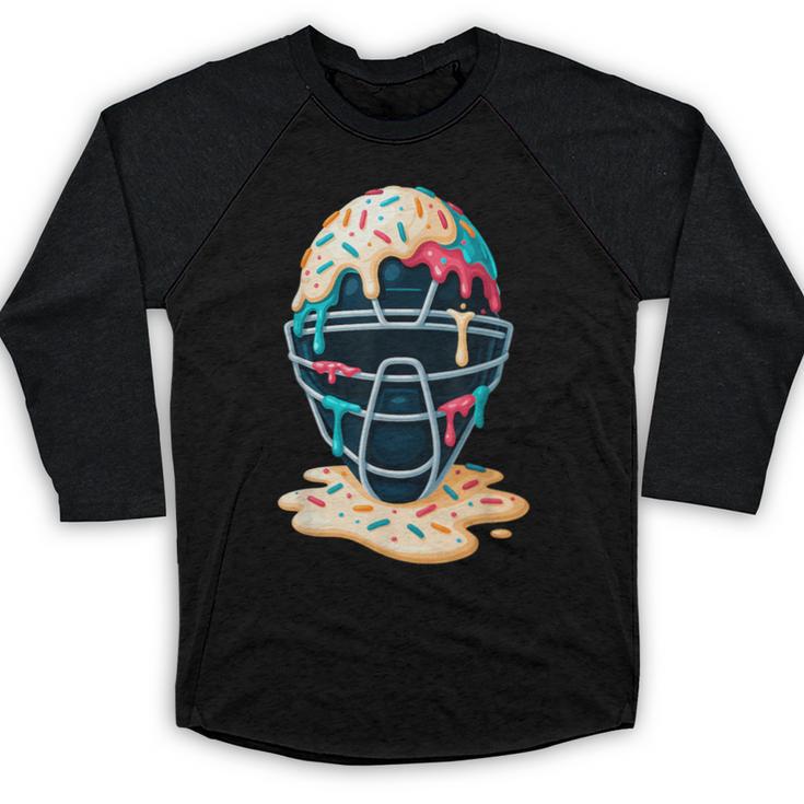 Baseball Catcher Mask Ice Cream Dripping Baseball Boy Youth Baseball Raglan Shirt