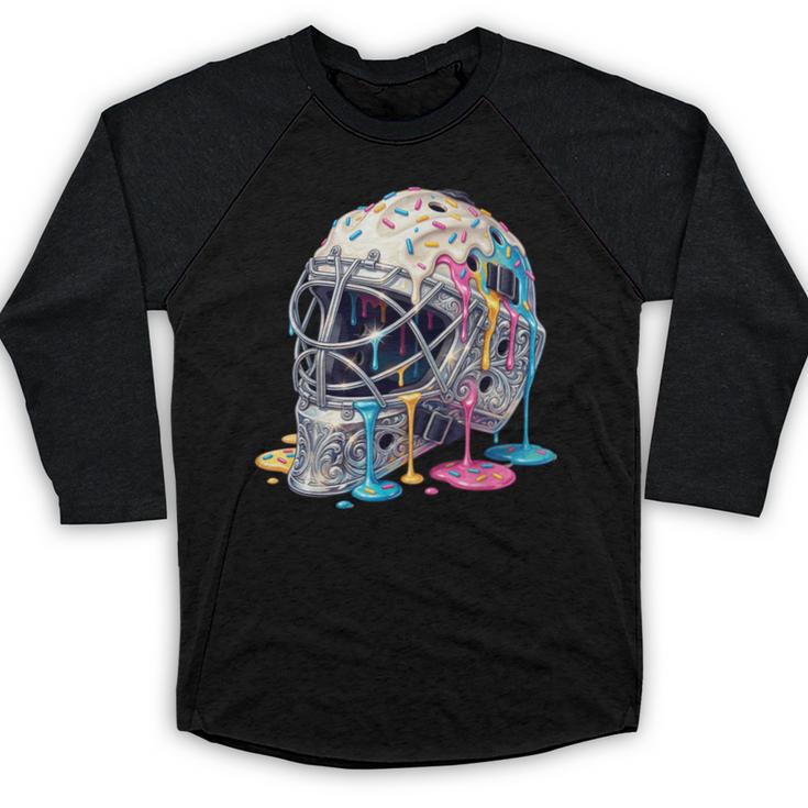 Baseball Catcher Mask Ice Cream Dripping Baseball Boys Baseball Raglan Shirt
