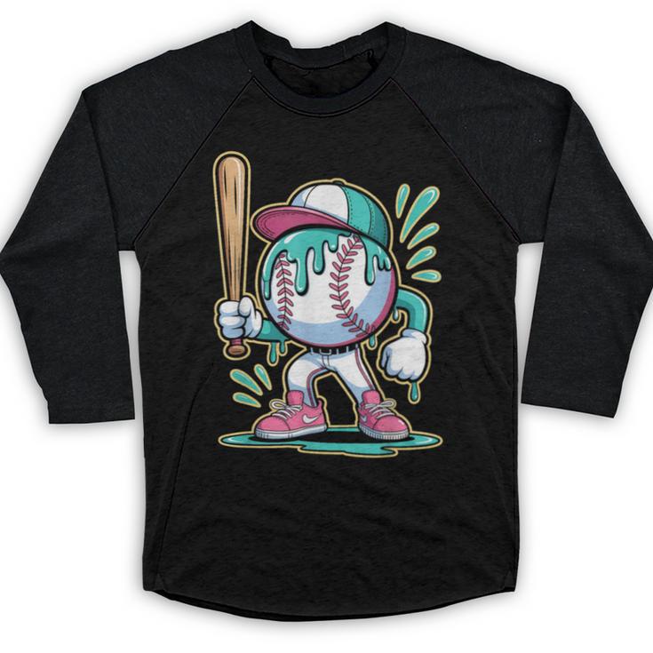 Baseball Character Cartoon Batter Drip Style Women Men Baseball Raglan Shirt