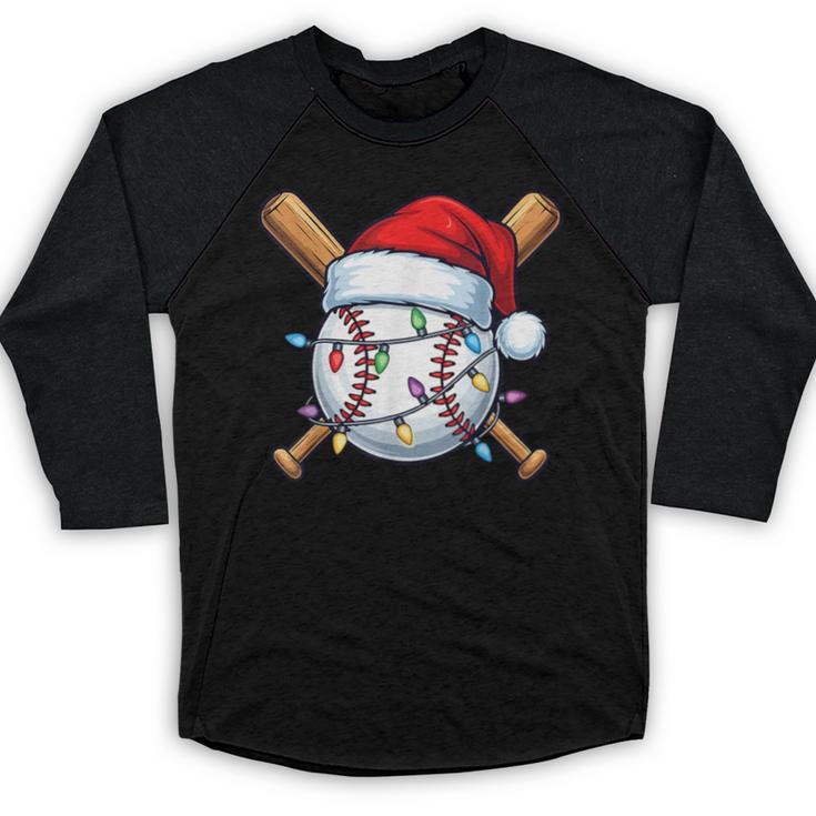 Baseball Christmas Lights Santa Christmas Baseball Player Baseball Raglan Shirt