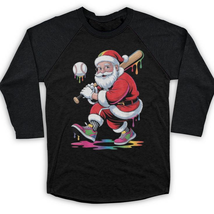 Baseball Christmas Santa Claus Batter Baseball Drip Baseball Raglan Shirt