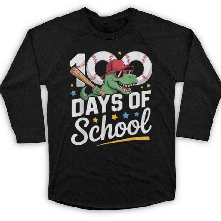Baseball Dinosaur 100 Days Of School Kids Theme Baseball Raglan Shirt