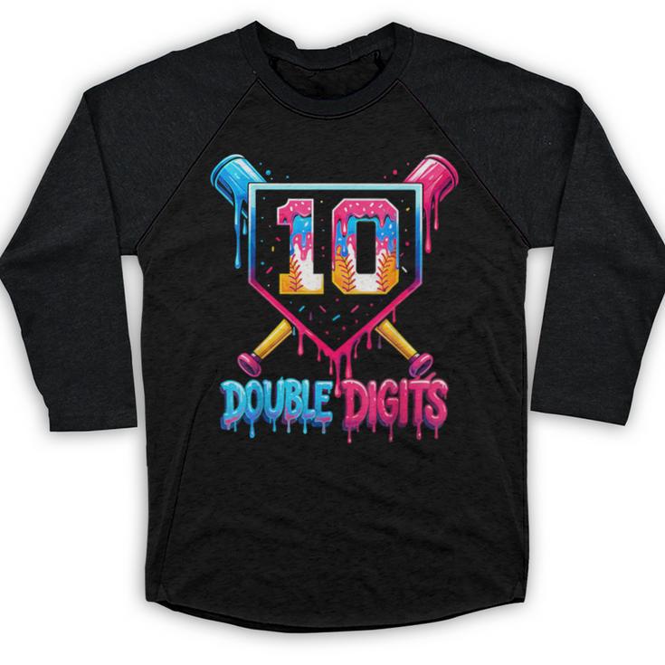 Baseball Drip 10th Birthday Boy Double Digits Ice Cream Drip Baseball Raglan Shirt