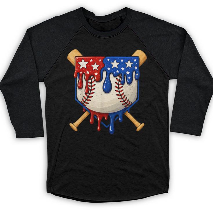 Baseball Drip American Flag Home Plate 4th Of July Patriotic Baseball Raglan Shirt
