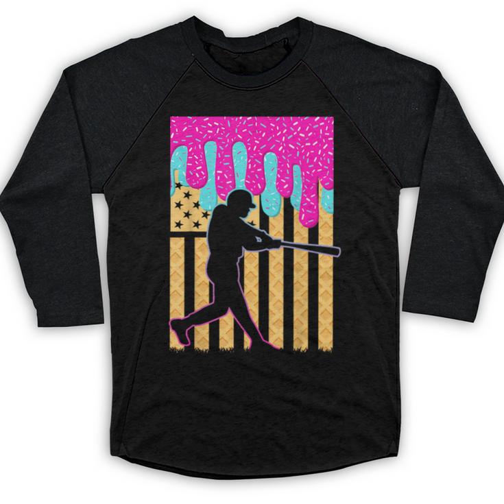 Baseball Drip Bat Boys Ice Cream American Flag 4th Of July Baseball Raglan Shirt