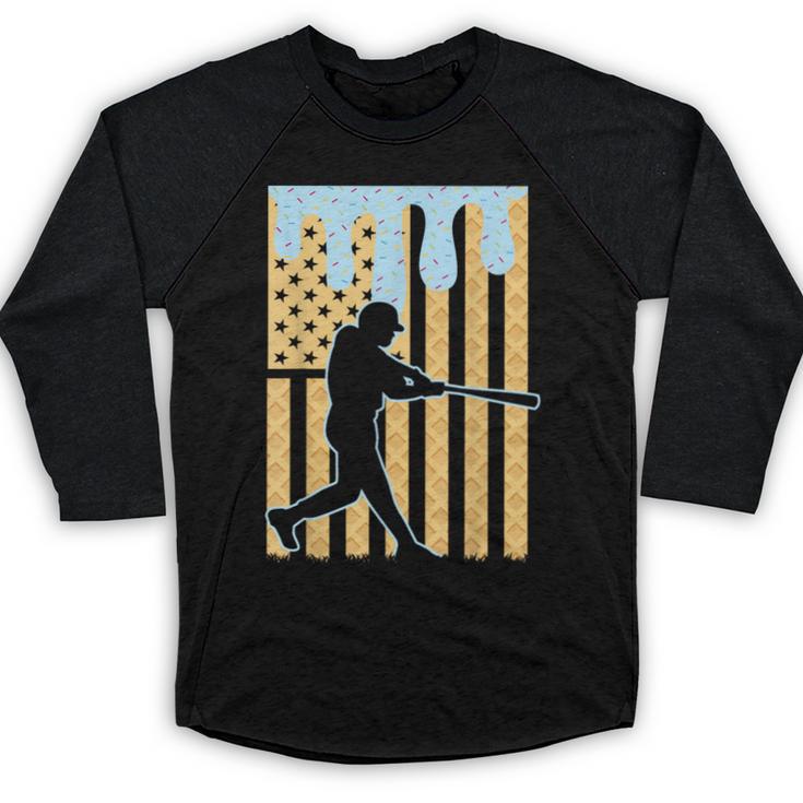 Baseball Drip Boys Dripping Ice Cream Baseball American Flag Baseball Raglan Shirt