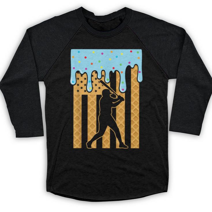 Baseball Drip Dripping Ice Cream Sport Player American Flag Baseball Raglan Shirt