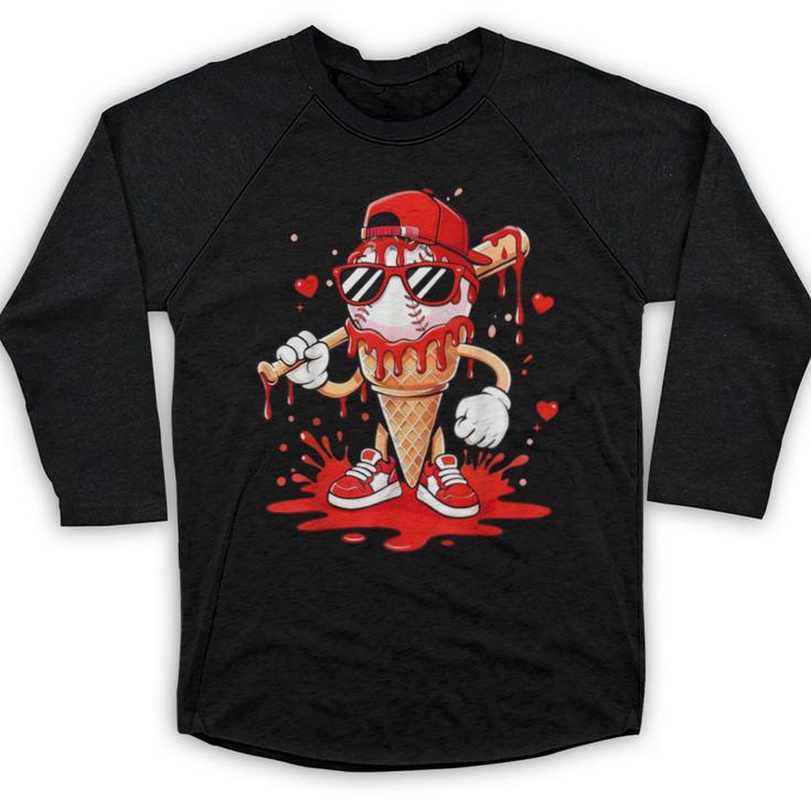 Baseball Drip Ice Cream Apparel Youth Boys Valentines Baseball Raglan Shirt