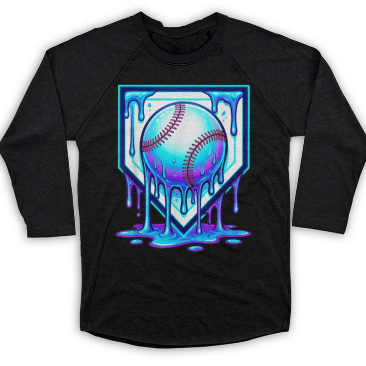 Baseball Drip Ice Cream Blue Glow Melt Ball Graphic Baseball Raglan Shirt