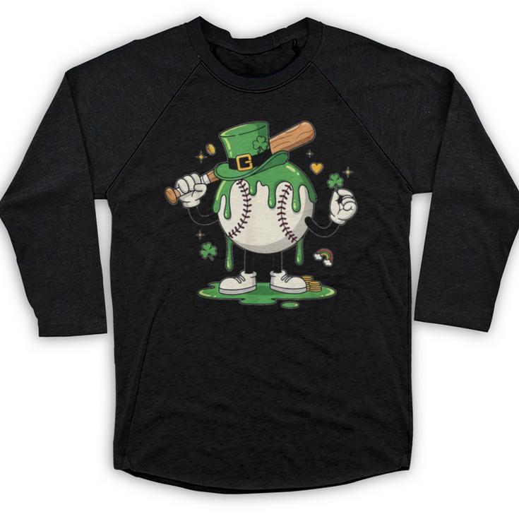 Baseball Drip Ice Cream Boys Kids Shamrock St Patricks Day Baseball Raglan Shirt