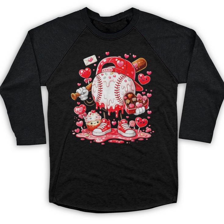Baseball Drip Ice Cream Boys Kids Youth Valentines Baseball Raglan Shirt