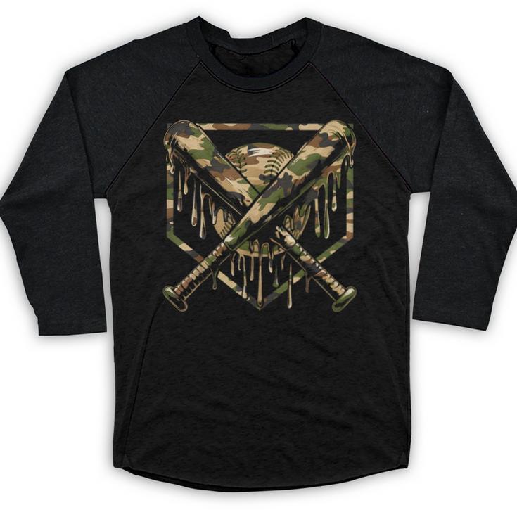 Baseball Drip Ice Cream Camo Home Plate Bats Sports Game Day Baseball Raglan Shirt
