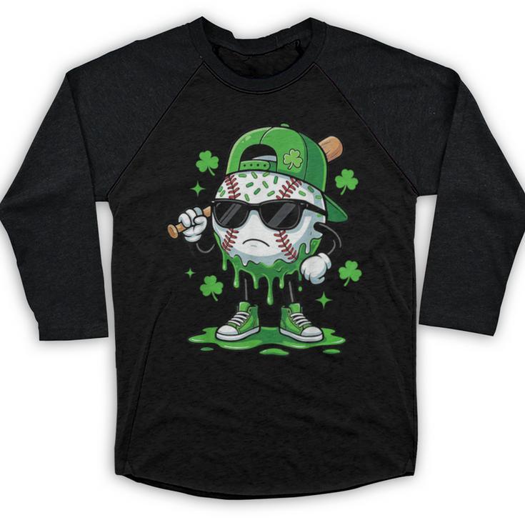 Baseball Drip Ice Cream Shamrock Kids Boy St Patrick’s Day Baseball Raglan Shirt