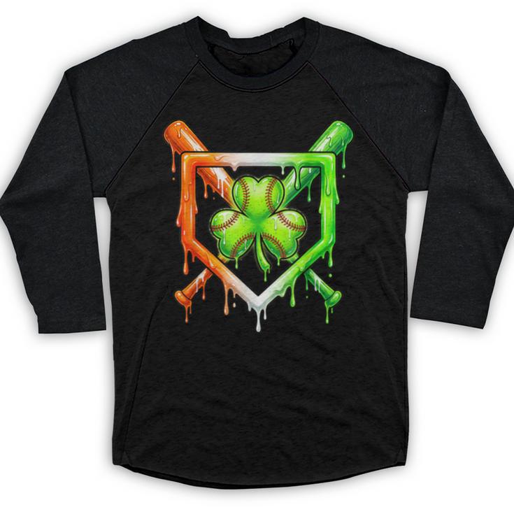 Baseball Drip Ice Cream St Patricks Day Shamrock Baseball Raglan Shirt