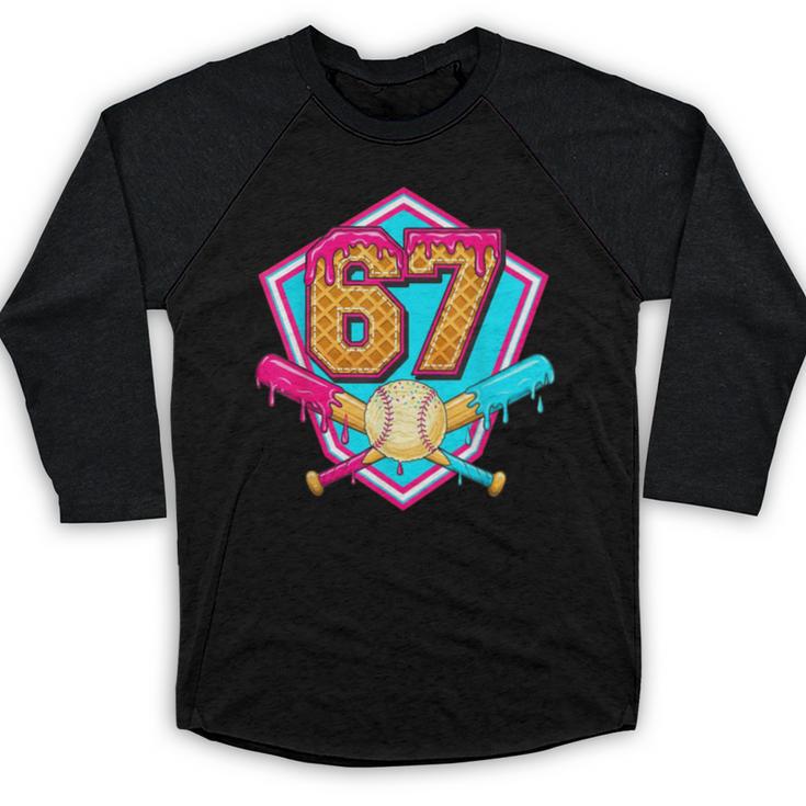 Baseball Drip Jersey Number 67 For Players & 67th Birthday Baseball Raglan Shirt